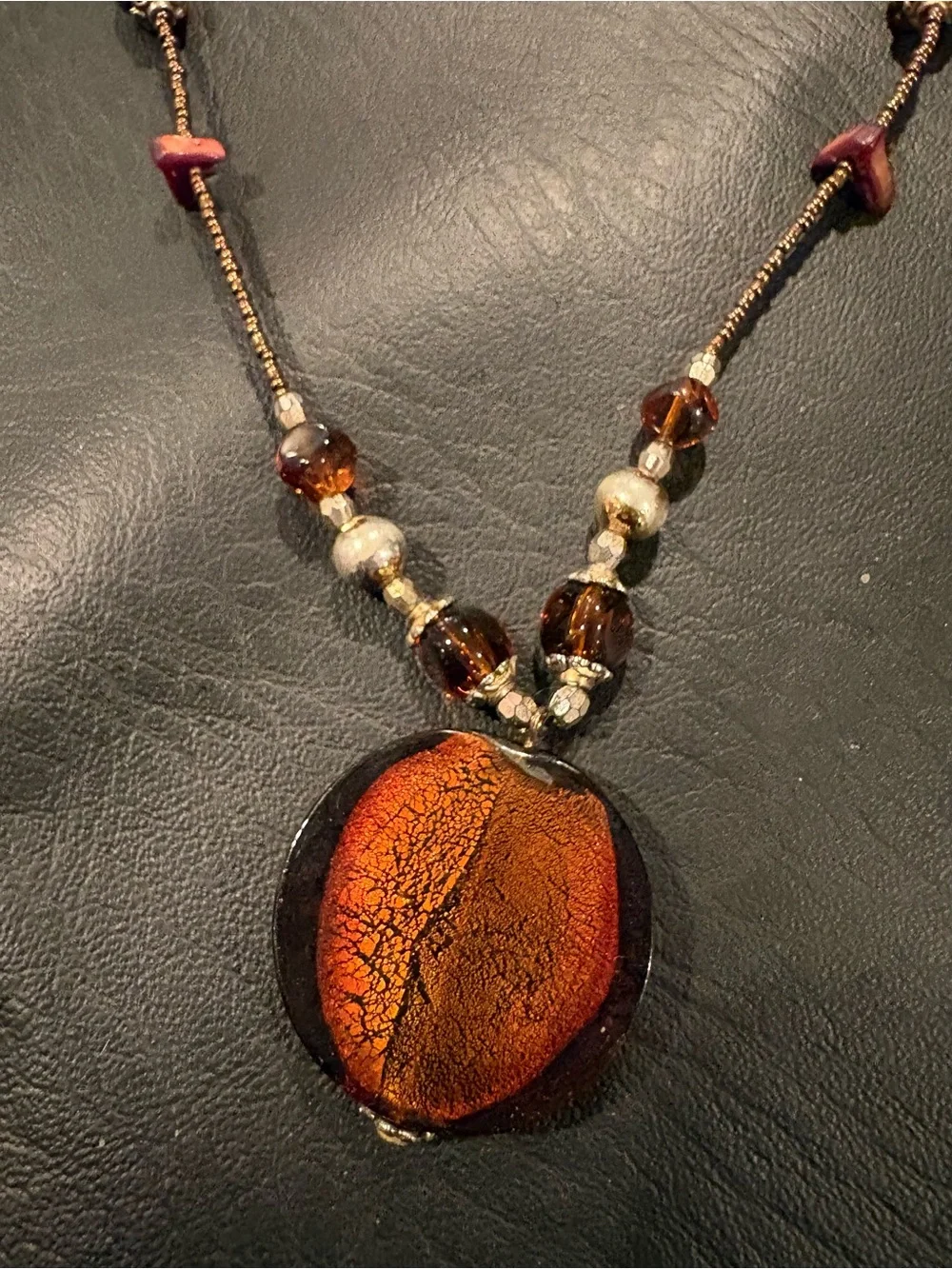 Handmade Brown Glass Pendant Necklace - Women Jewelry